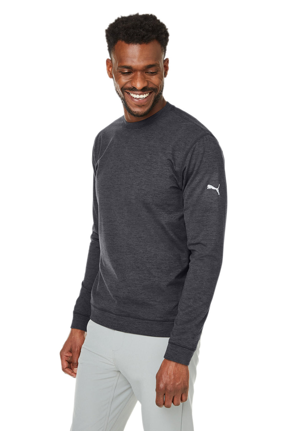 Puma 531279 Mens Cloudspun Moisture Wicking Crewneck Sweatshirt Heather Black Model 3q