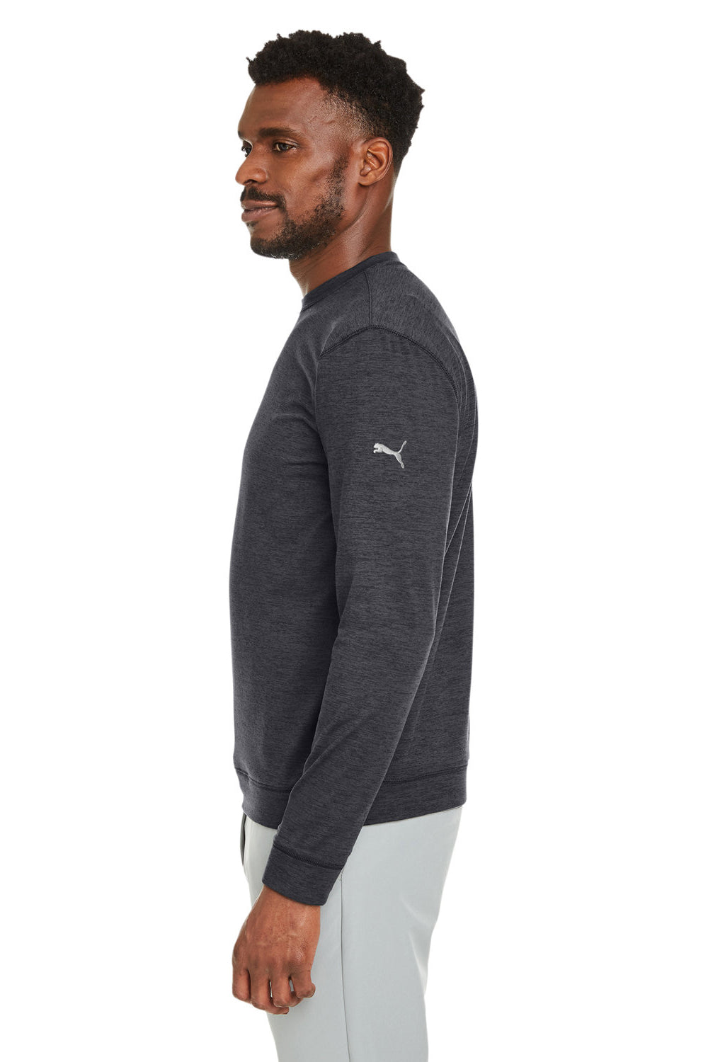 Puma 531279 Mens Cloudspun Moisture Wicking Crewneck Sweatshirt Heather Black Model Side