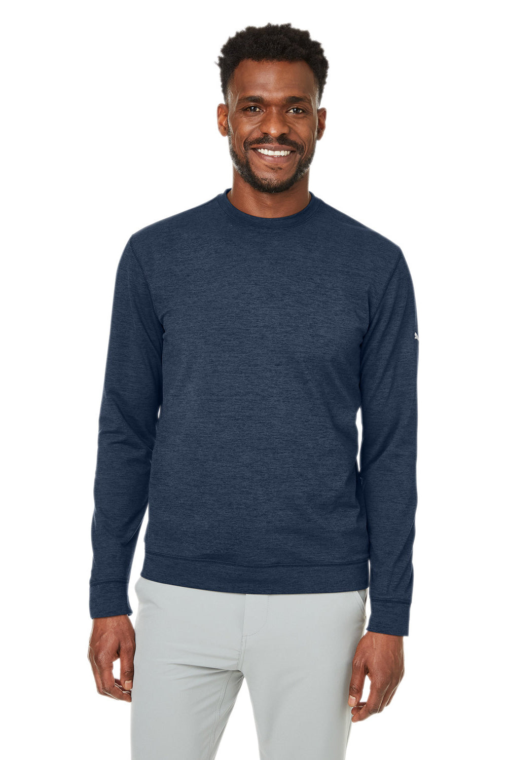 Puma 531279 Mens Cloudspun Moisture Wicking Crewneck Sweatshirt Navy Blue Model Front