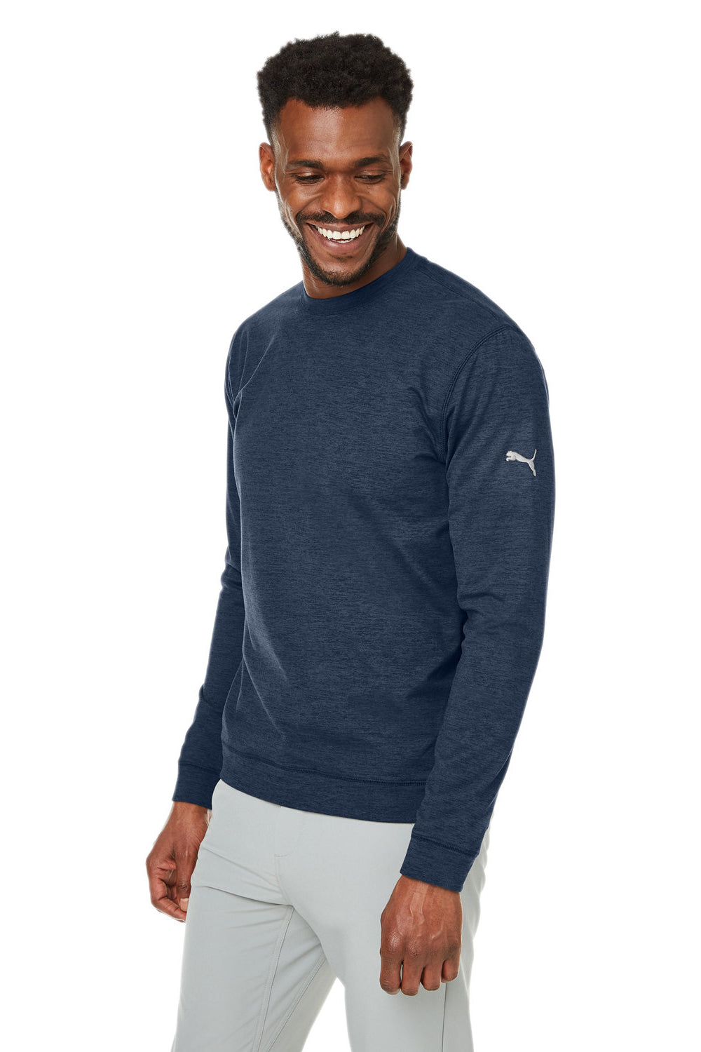 Puma 531279 Mens Cloudspun Moisture Wicking Crewneck Sweatshirt Navy Blue Model 3q
