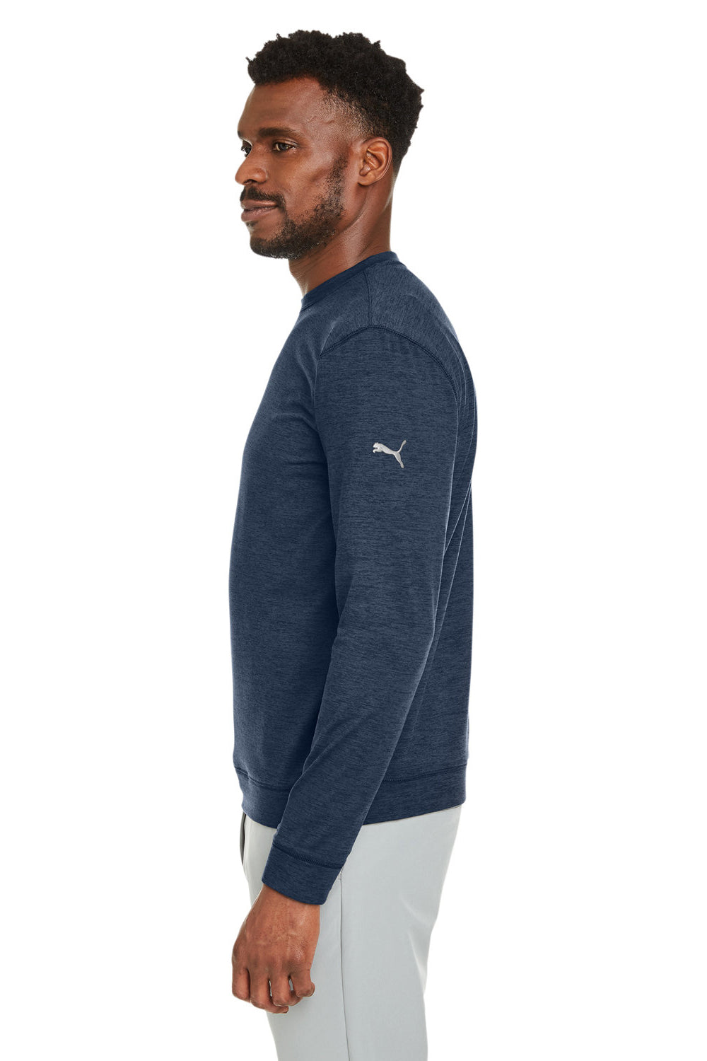 Puma 531279 Mens Cloudspun Moisture Wicking Crewneck Sweatshirt Navy Blue Model Side