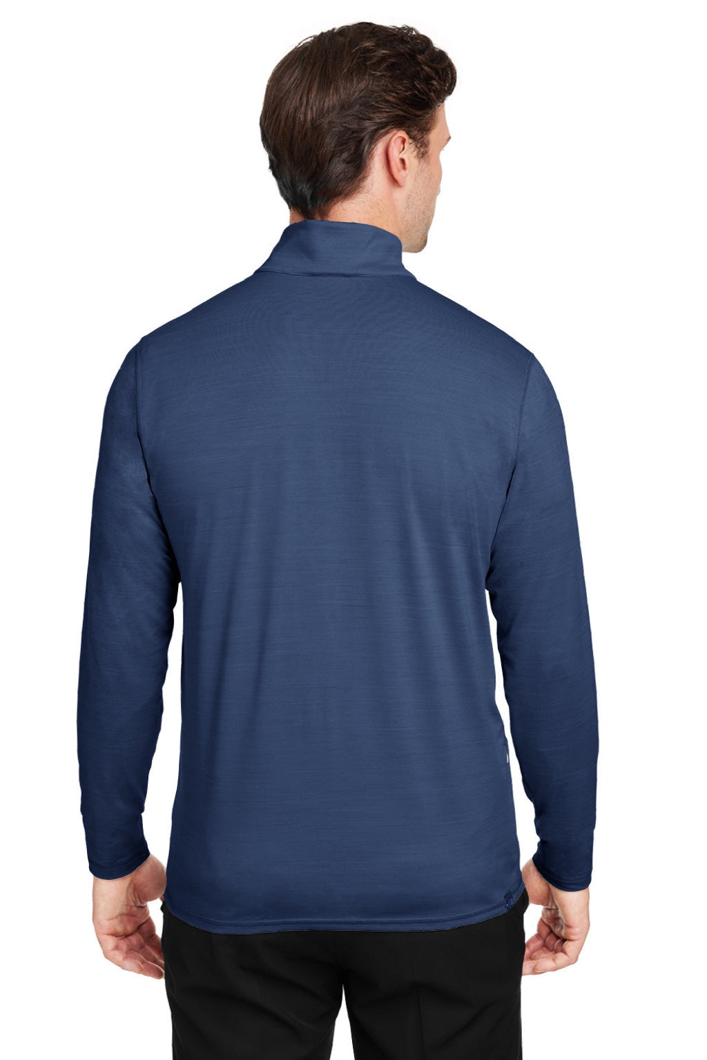 Puma 532016 Mens Cloudspun Moisture Wicking 1/4 Zip Sweatshirt w/ Pocket Heather Navy Blue Model Back