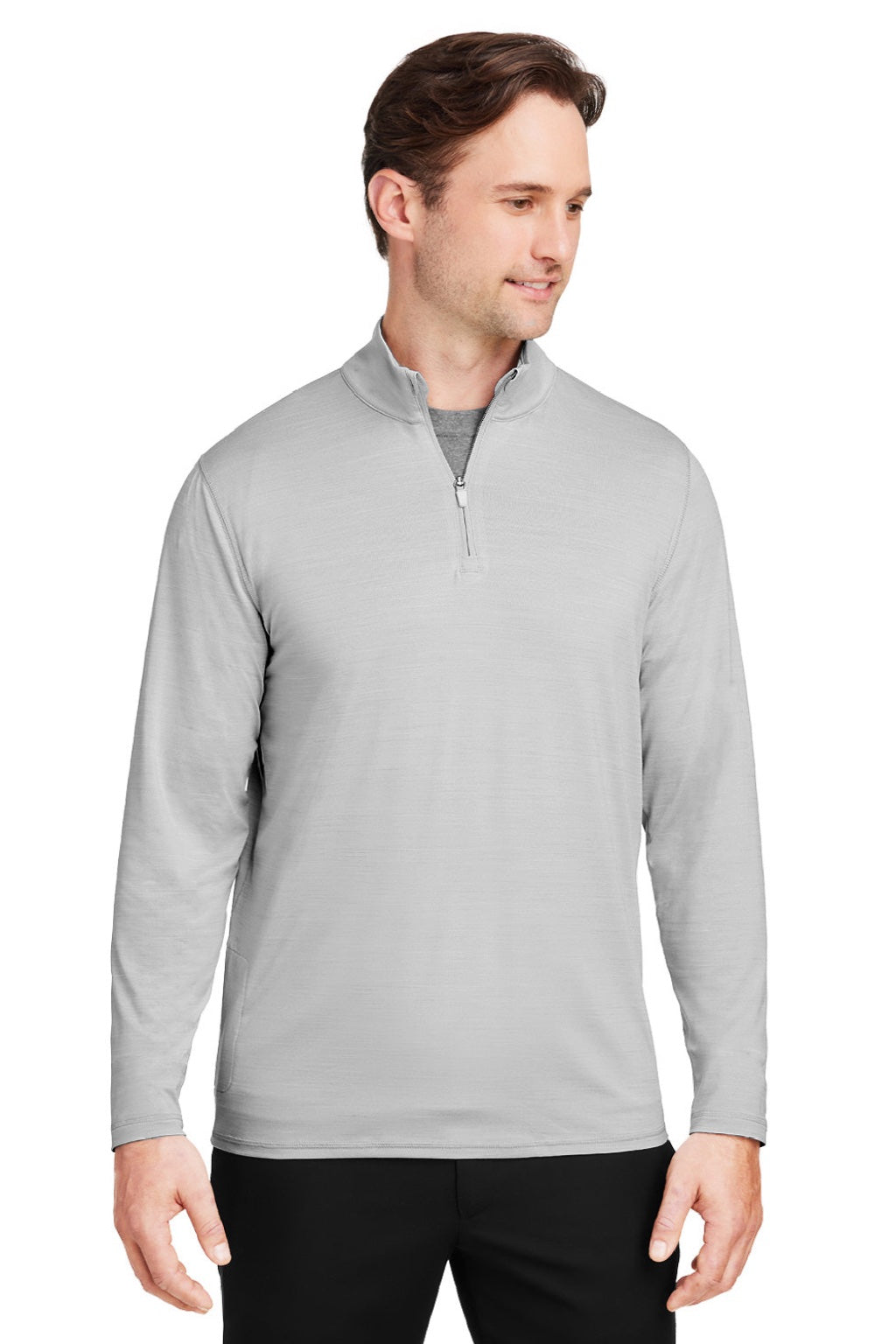Puma 532016 Mens Cloudspun Moisture Wicking 1/4 Zip Sweatshirt w/ Pocket Heather High Rise Grey Model Front