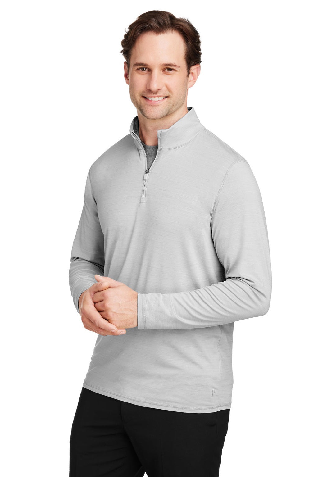Puma 532016 Mens Cloudspun Moisture Wicking 1/4 Zip Sweatshirt w/ Pocket Heather High Rise Grey Model 3q