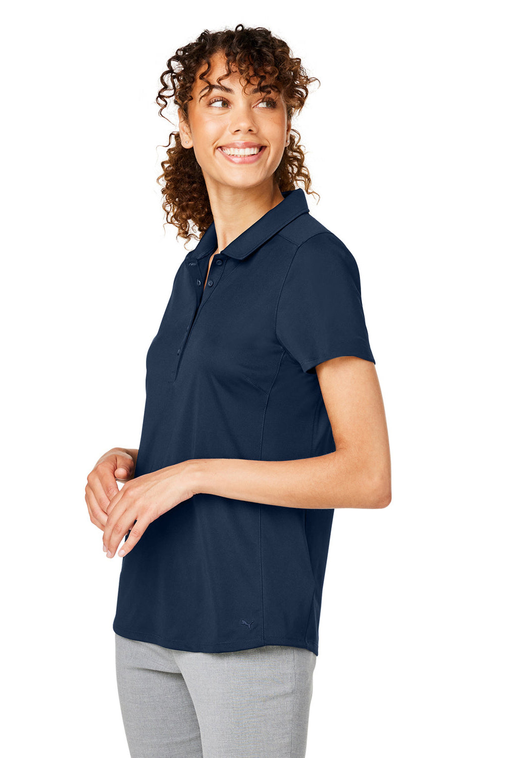 Puma 532989 Womens Gamer Moisture Wicking Short Sleeve Polo Shirt Navy Blue Model 3q