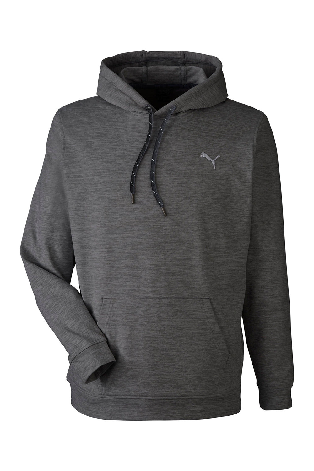 Puma 534527 Mens Cloudspun Moisture Wicking Hooded Sweatshirt Hoodie w/ Pouch Pocket Heather Black Flat Front
