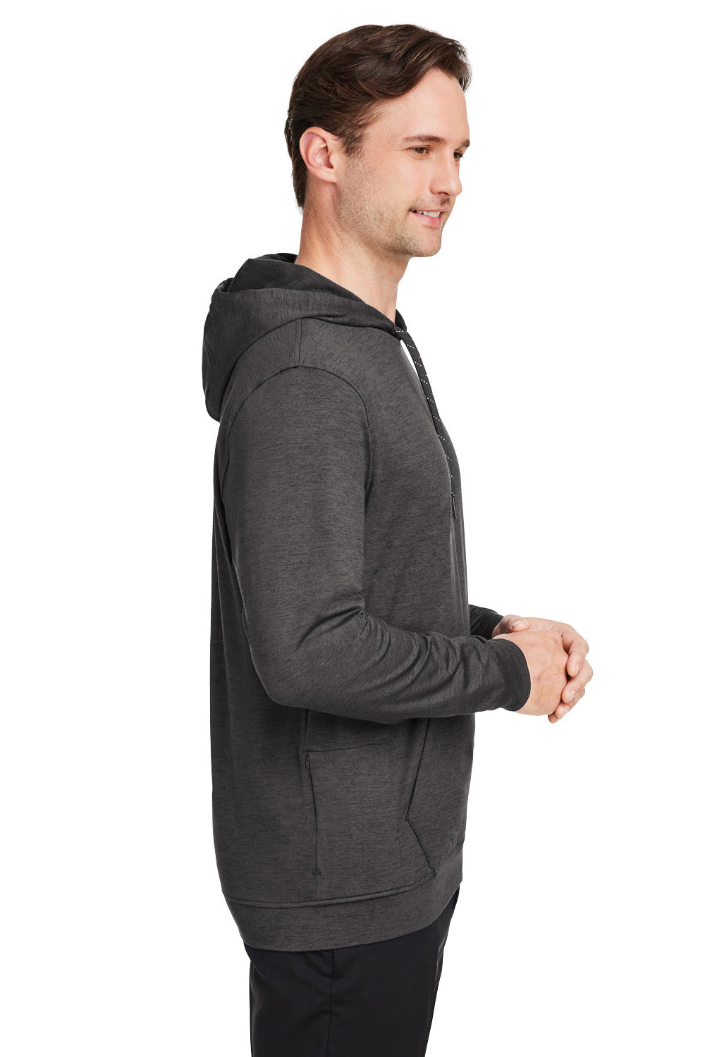 Puma 534527 Mens Cloudspun Moisture Wicking Hooded Sweatshirt Hoodie w/ Pouch Pocket Heather Black Model Side