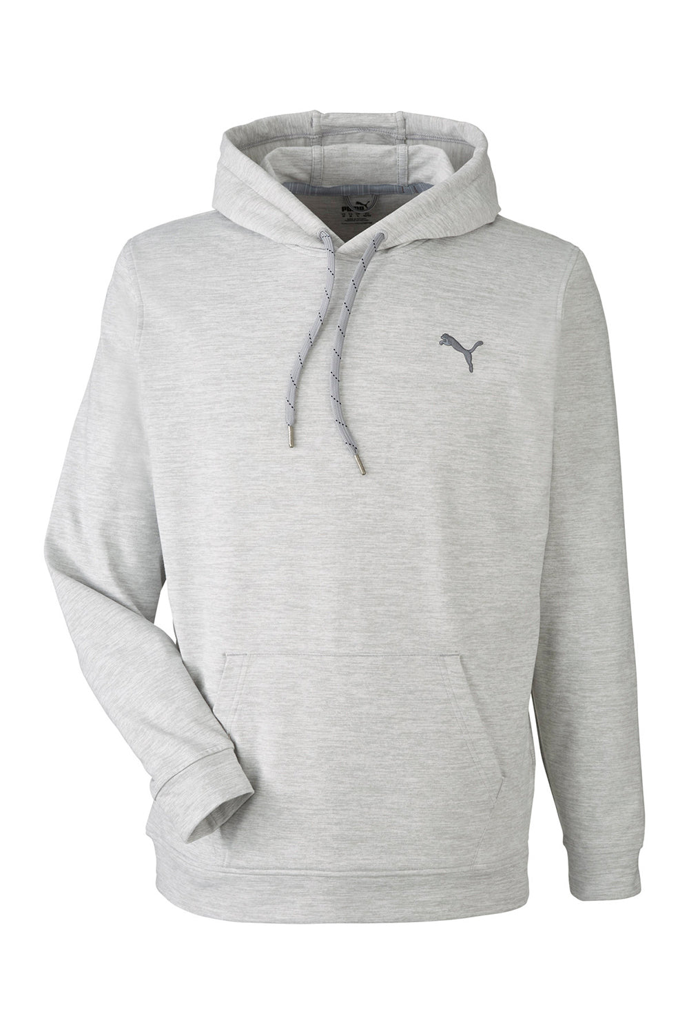 Puma 534527 Mens Cloudspun Moisture Wicking Hooded Sweatshirt Hoodie w/ Pouch Pocket Heather High Rise Grey Flat Front