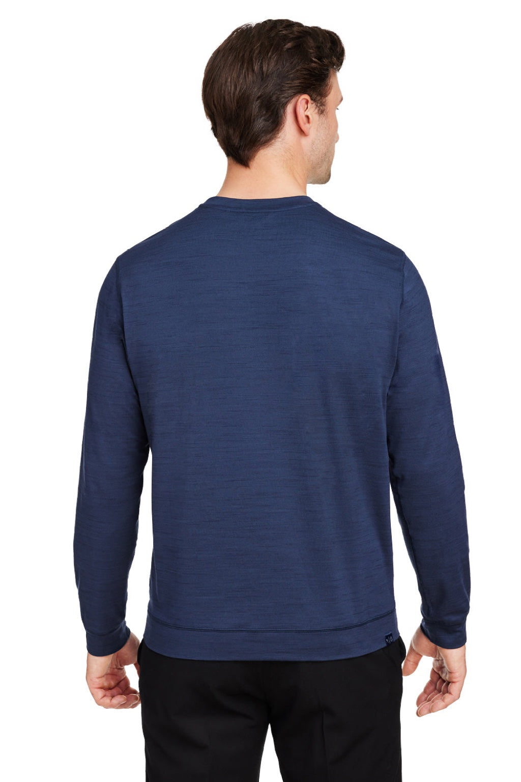 Puma 535500 Mens Cloudspun Moisture Wicking Crewneck Sweatshirt w/ Pocket Heather Navy Blue Model Back