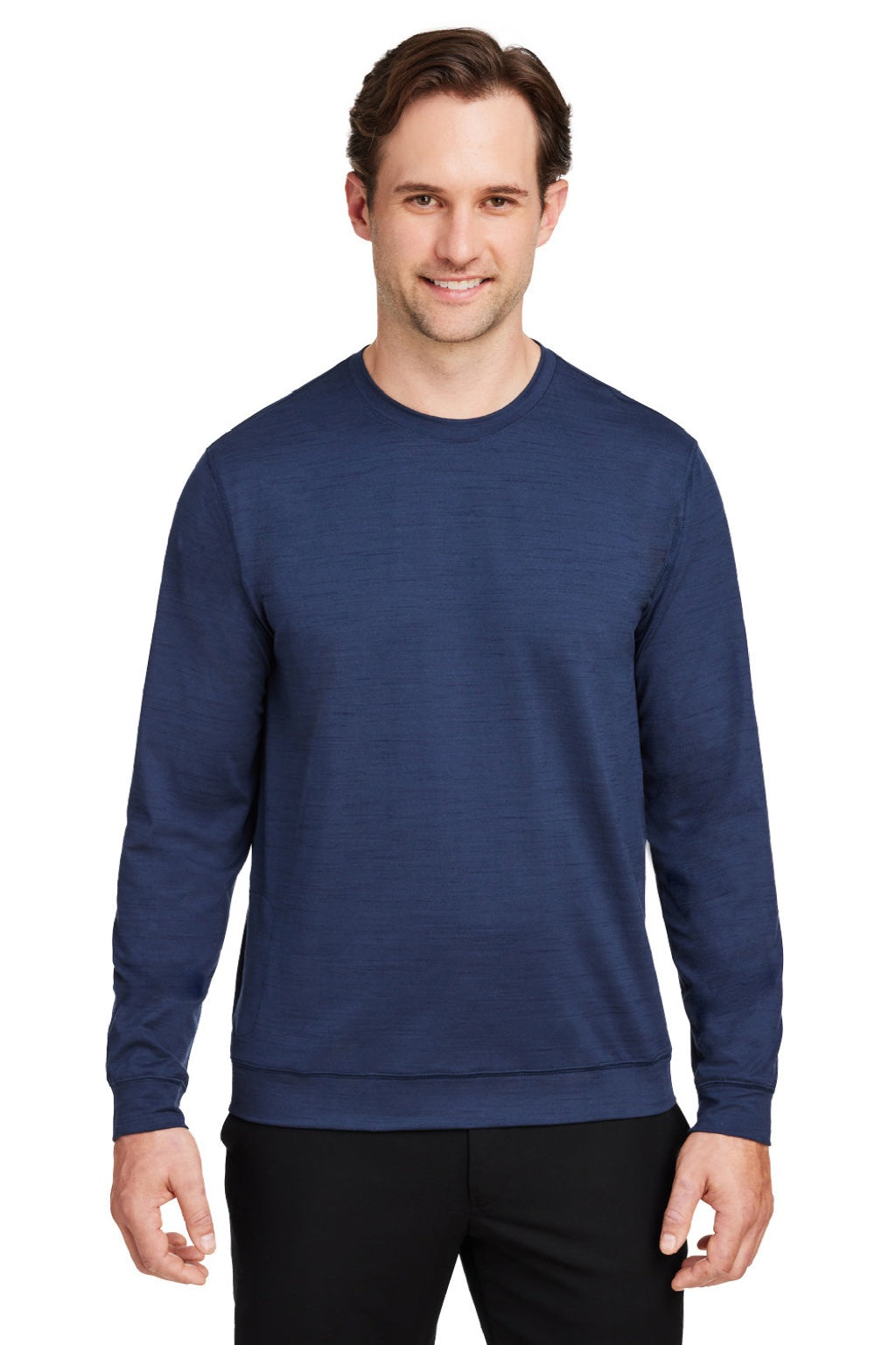 Puma 535500 Mens Cloudspun Moisture Wicking Crewneck Sweatshirt w/ Pocket Heather Navy Blue Model Front