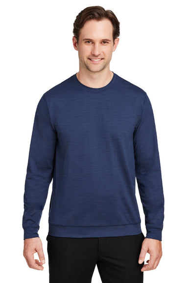 Puma 535500 Mens Cloudspun Moisture Wicking Crewneck Sweatshirt w/ Pocket Heather Navy Blue Model Front