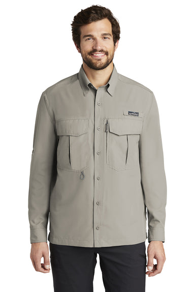 Eddie Bauer EB600 Mens Performance Fishing Moisture Wicking Long Sleeve Button Down Shirt w/ Double Pockets Driftwood Model Front