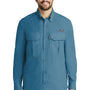 Eddie Bauer Mens Performance Fishing Moisture Wicking Long Sleeve Button Down Shirt w/ Double Pockets - Gulf Teal Blue