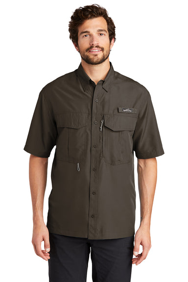 Eddie Bauer EB602 Mens Performance Fishing Moisture Wicking Short Sleeve Button Down Shirt w/ Double Pockets Boulder Model Front