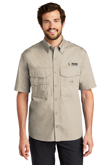 Eddie Bauer EB608 Mens Fishing Short Sleeve Button Down Shirt w/ Double Pockets Driftwood Model Front