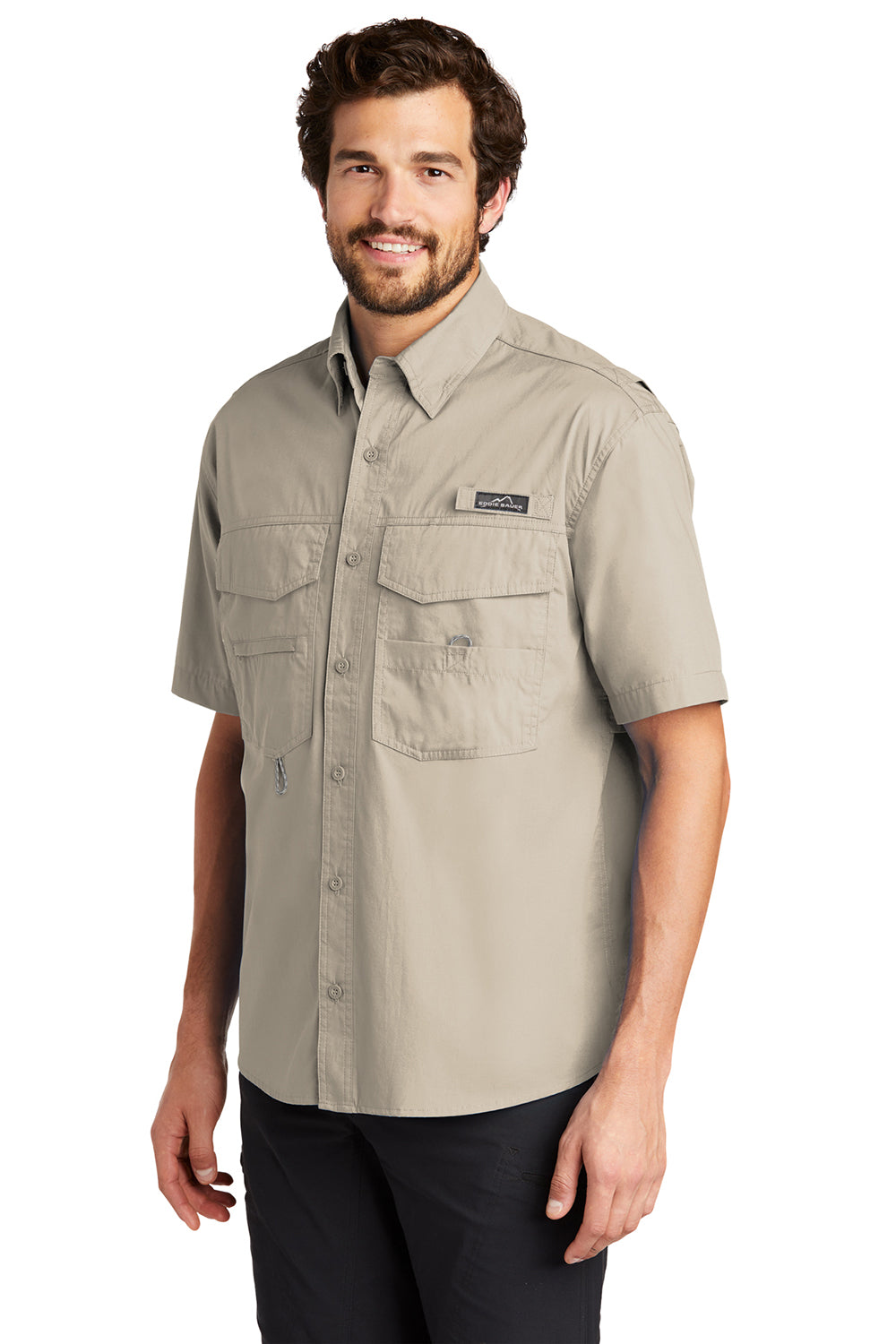 Eddie Bauer EB608 Mens Fishing Short Sleeve Button Down Shirt w/ Double Pockets Driftwood Model 3Q