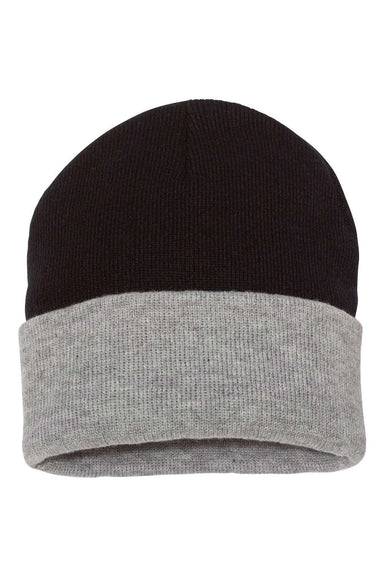 Sportsman SP12T Mens Color Blocked Cuffed Beanie Black/Heather Grey Flat Front