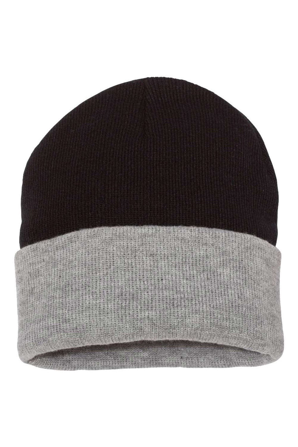 Sportsman Hats SP12T Unisex Color Blocked Cuffed Beanie Black/Heather Grey Flat Front
