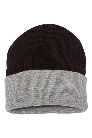 Sportsman Hats SP12T Unisex Color Blocked Cuffed Beanie Black/Heather Grey Flat Front