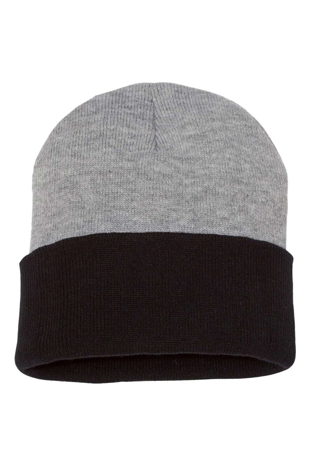 Sportsman Hats SP12T Unisex Color Blocked Cuffed Beanie Heather Grey/Black Flat Front