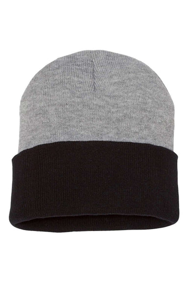 Sportsman Hats SP12T Unisex Color Blocked Cuffed Beanie Heather Grey/Black Flat Front