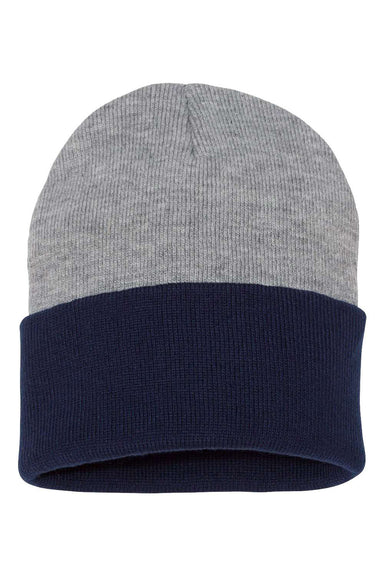 Sportsman SP12T Mens Color Blocked Cuffed Beanie Heather Grey/Navy Blue Flat Front