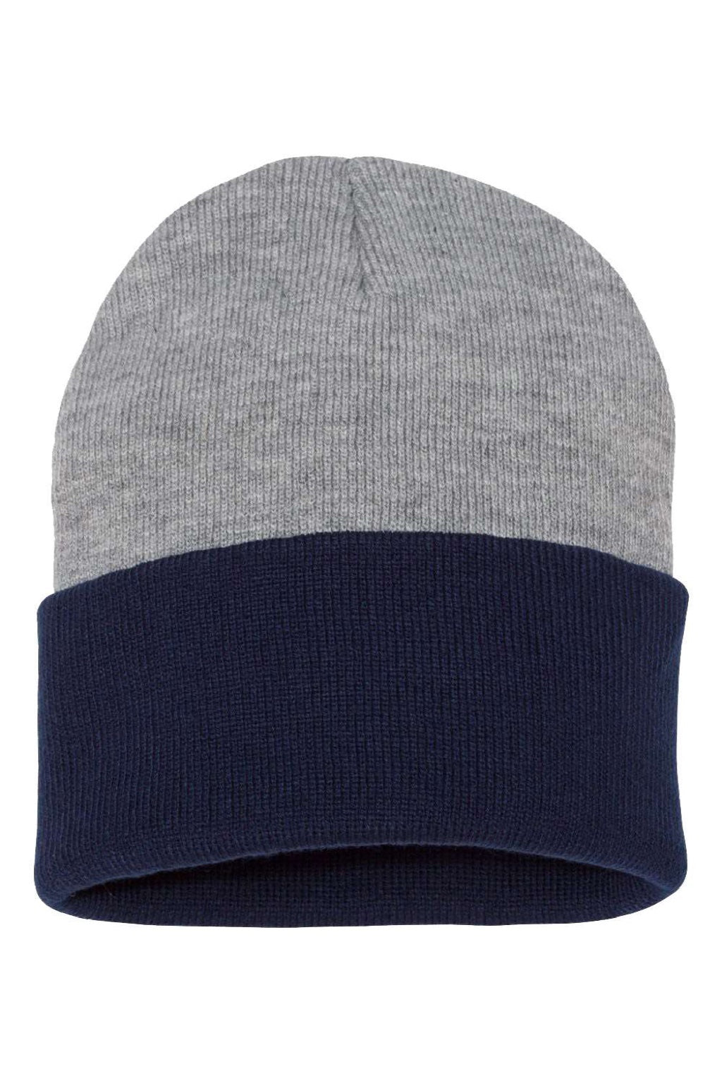 Sportsman Hats SP12T Unisex Color Blocked Cuffed Beanie Heather Grey/Navy Blue Flat Front