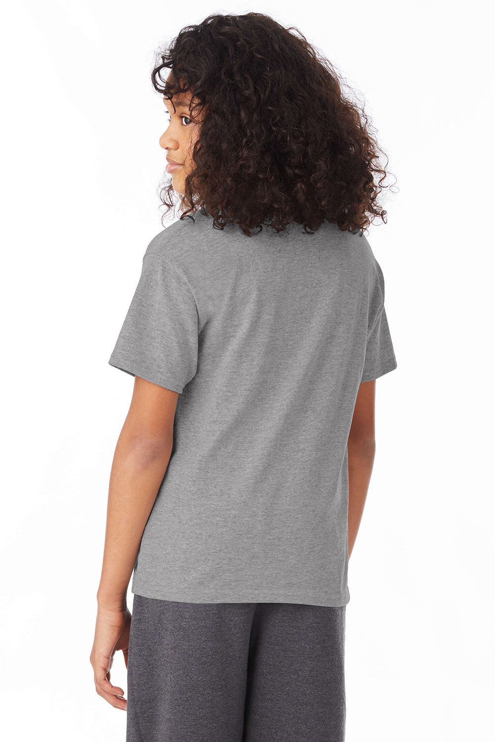 Hanes 5370 Youth EcoSmart Short Sleeve Crewneck T-Shirt Oxford Grey Model Back