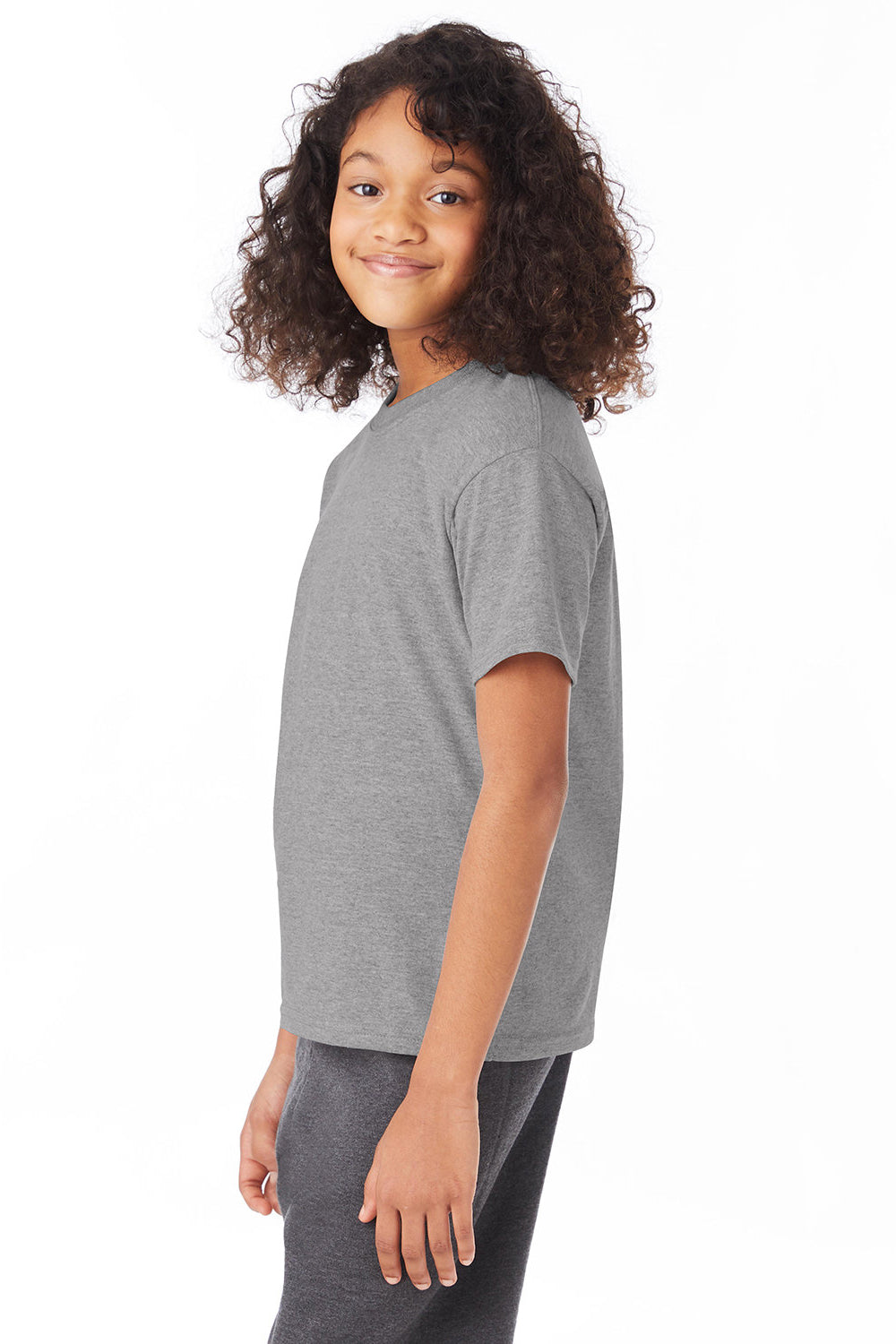 Hanes 5370 Youth EcoSmart Short Sleeve Crewneck T-Shirt Oxford Grey Model 3Q