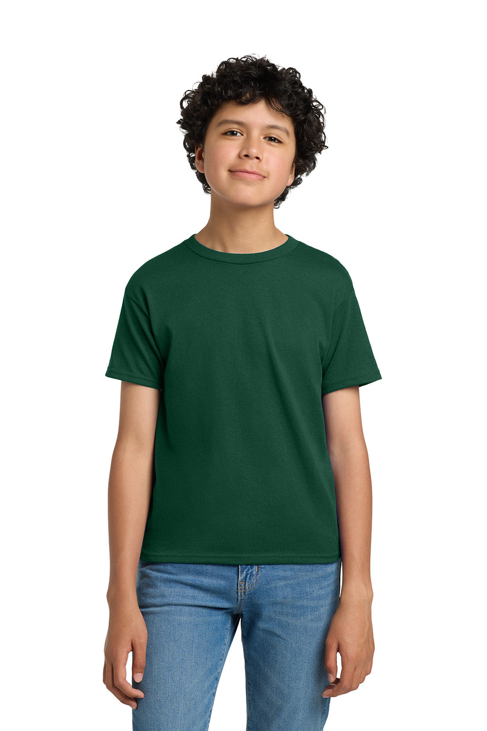 Hanes Youth EcoSmart 50/50 Cotton/Poly T-Shirt - Deep Forest Green, Tag-Free ComfortBlend® Fabric