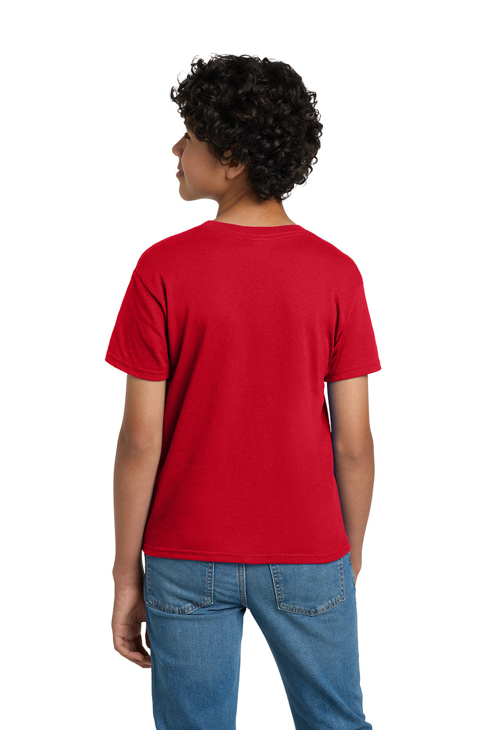 Hanes 5370 Youth EcoSmart Short Sleeve Crewneck T-Shirt Deep Red Model Back
