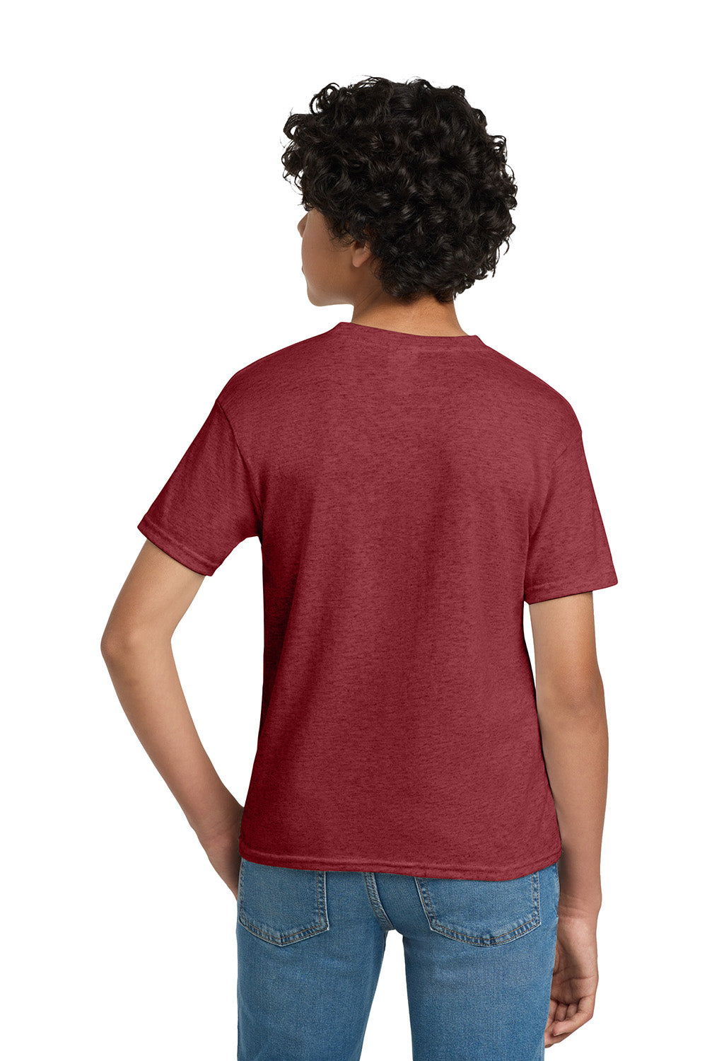Hanes 5370 Youth EcoSmart Short Sleeve Crewneck T-Shirt Heather Red Model Back