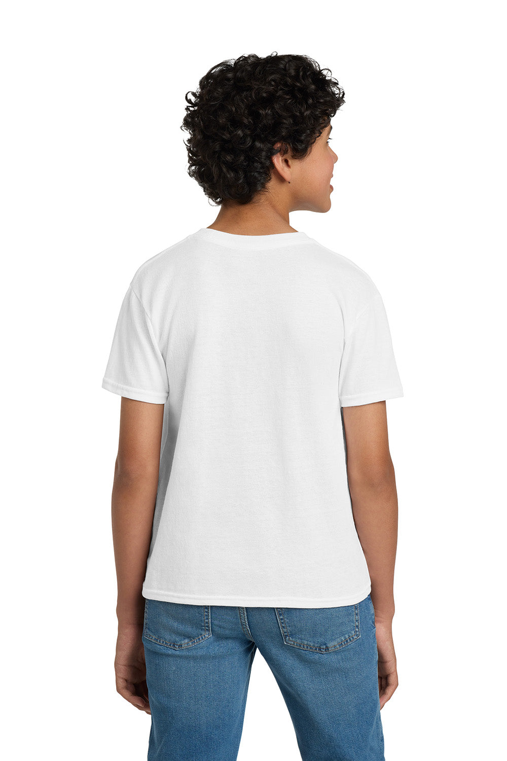 Hanes 5370 Youth EcoSmart Short Sleeve Crewneck T-Shirt White Model Back
