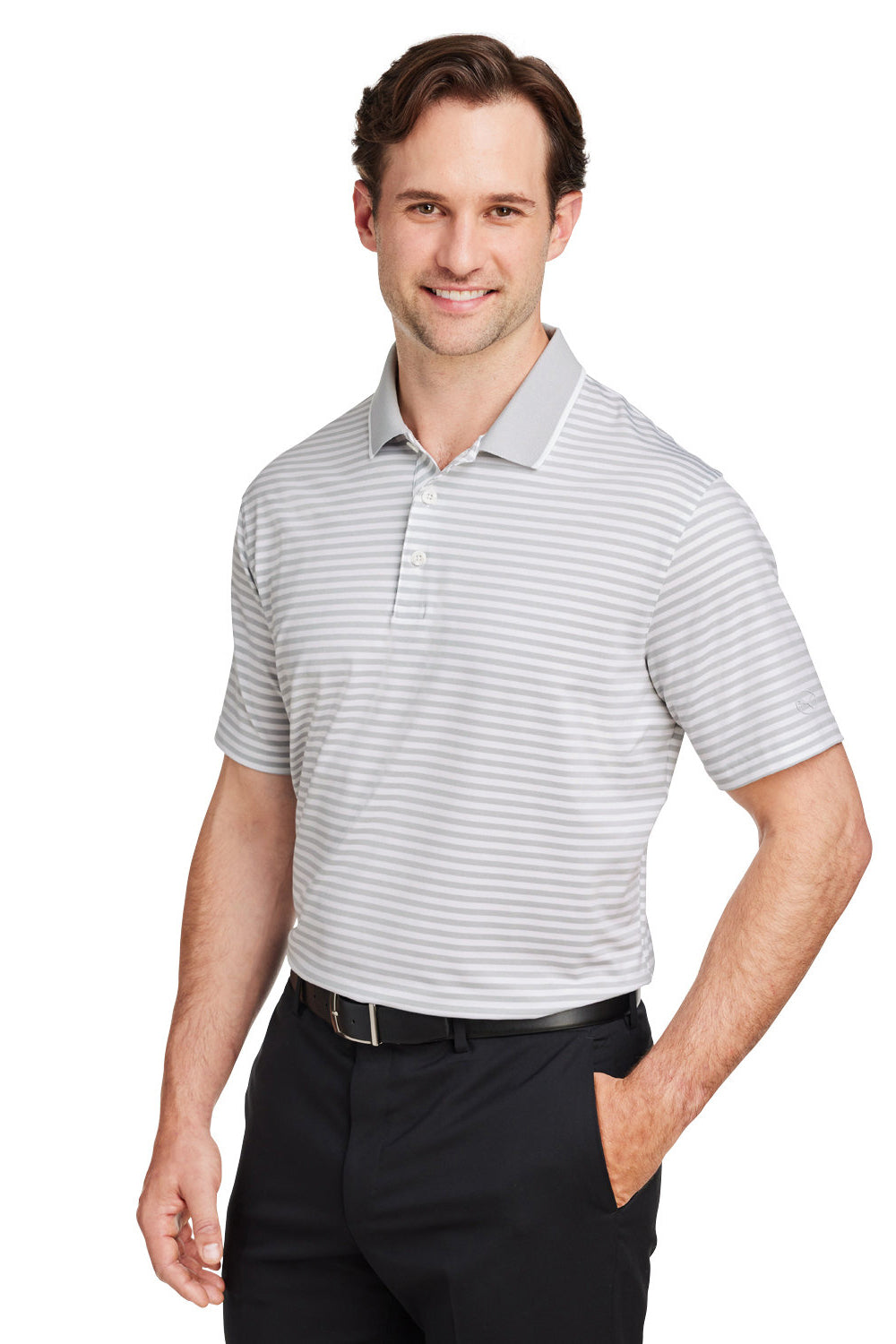 Puma 537447 Mens Mattr Feeder Moisture Wicking Short Sleeve Polo Shirt High Rise Grey Model 3q