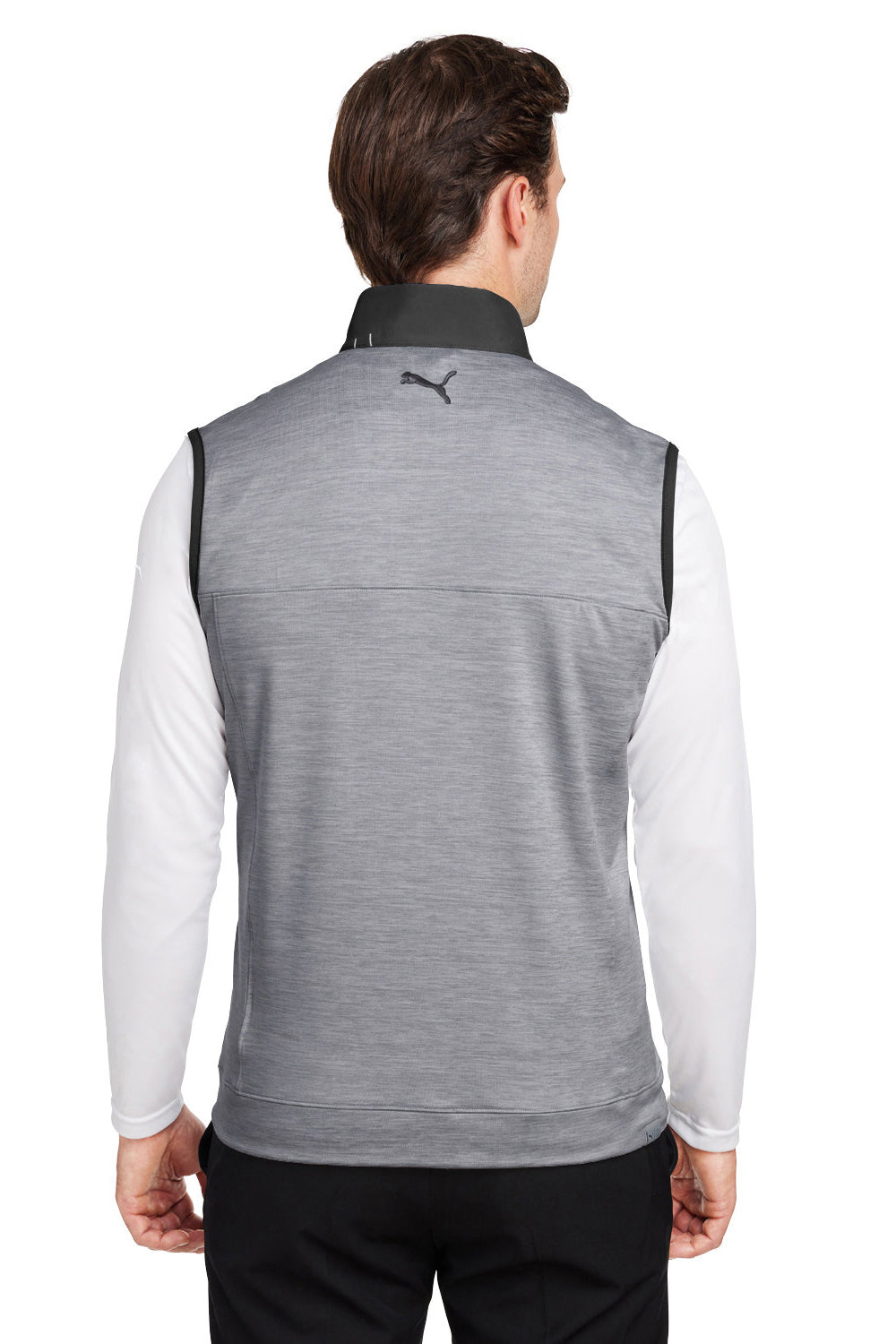 Puma 537465 Mens Cloudspun Moisture Wicking Colorblock Full Zip Vest Black/Quiet Shade Grey Model Back