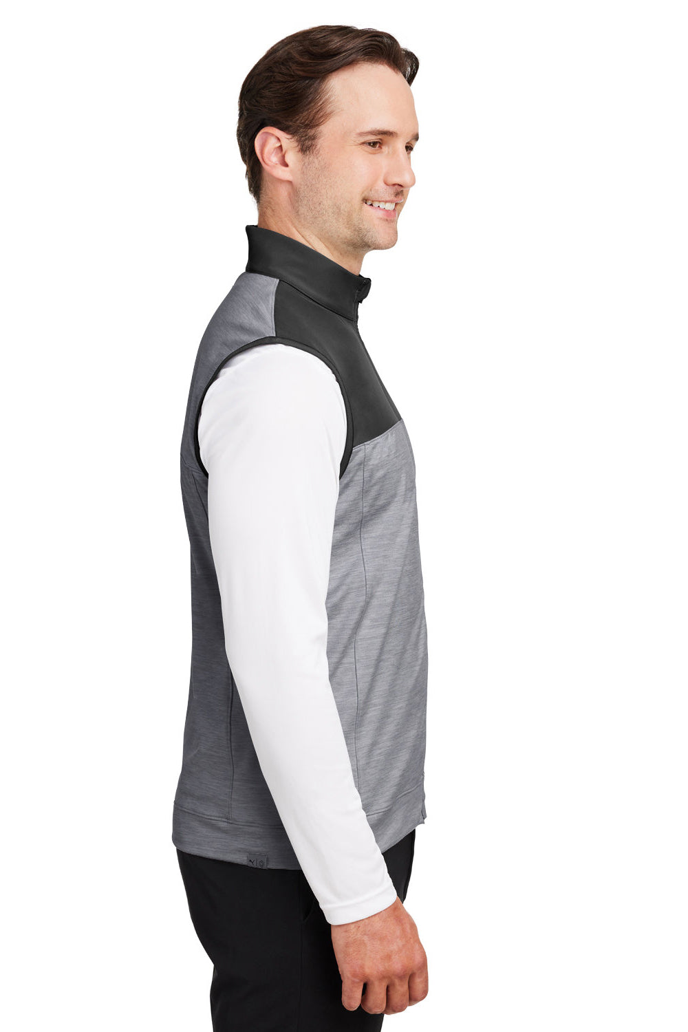 Puma 537465 Mens Cloudspun Moisture Wicking Colorblock Full Zip Vest Black/Quiet Shade Grey Model Side