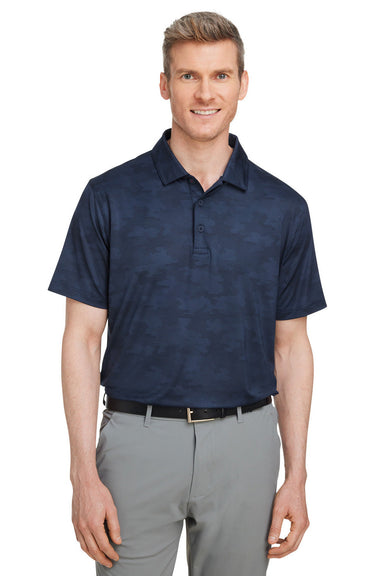 Puma 537471 Mens Volition Moisture Wicking Camo Short Sleeve Polo Shirt Navy Blue Model Front