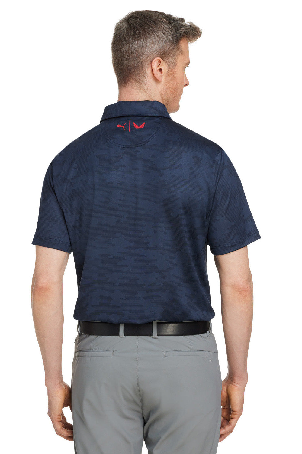 Puma 537471 Mens Volition Moisture Wicking Camo Short Sleeve Polo Shirt Navy Blue Model Back