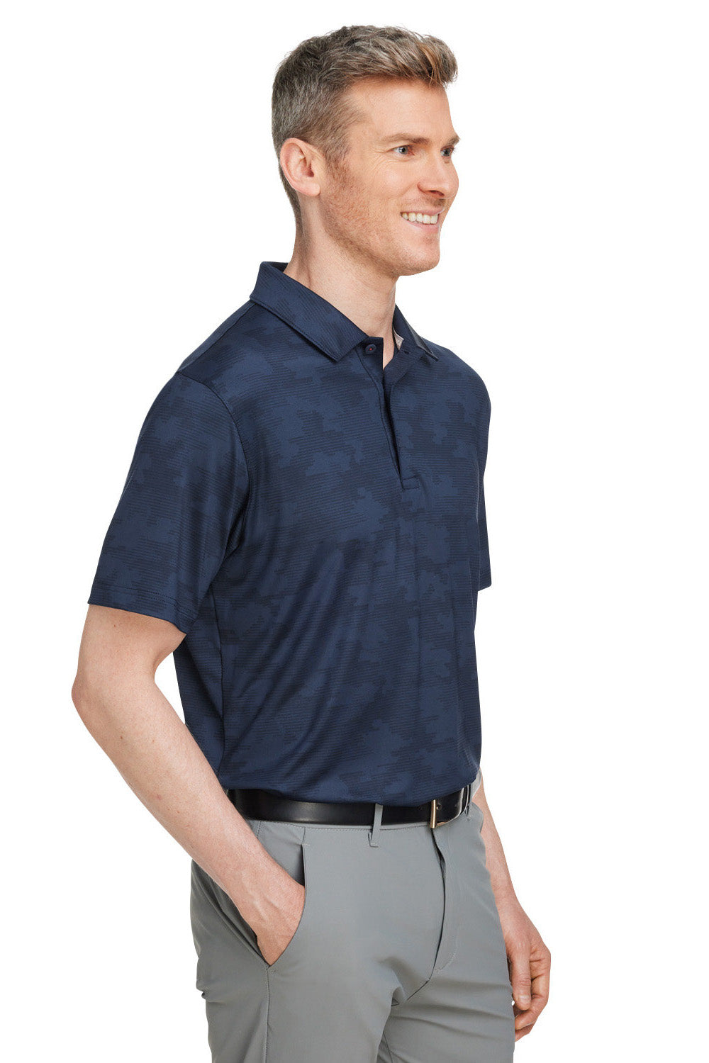 Puma 537471 Mens Volition Moisture Wicking Camo Short Sleeve Polo Shirt Navy Blue Model 3q