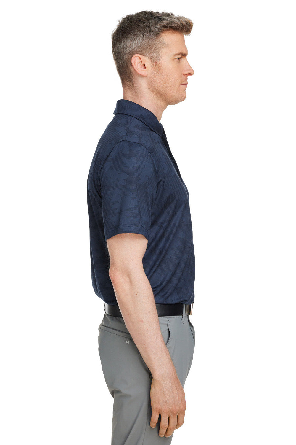 Puma 537471 Mens Volition Moisture Wicking Camo Short Sleeve Polo Shirt Navy Blue Model Side