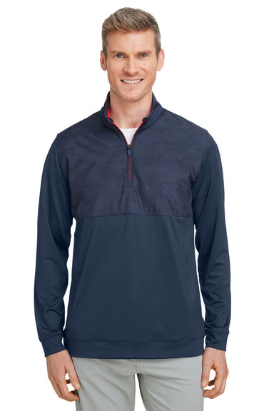 Puma 537472 Mens Volition Moisture Wicking Camo 1/4 Zip Sweatshirt Navy Blue/Ski Patrol Red Model Front