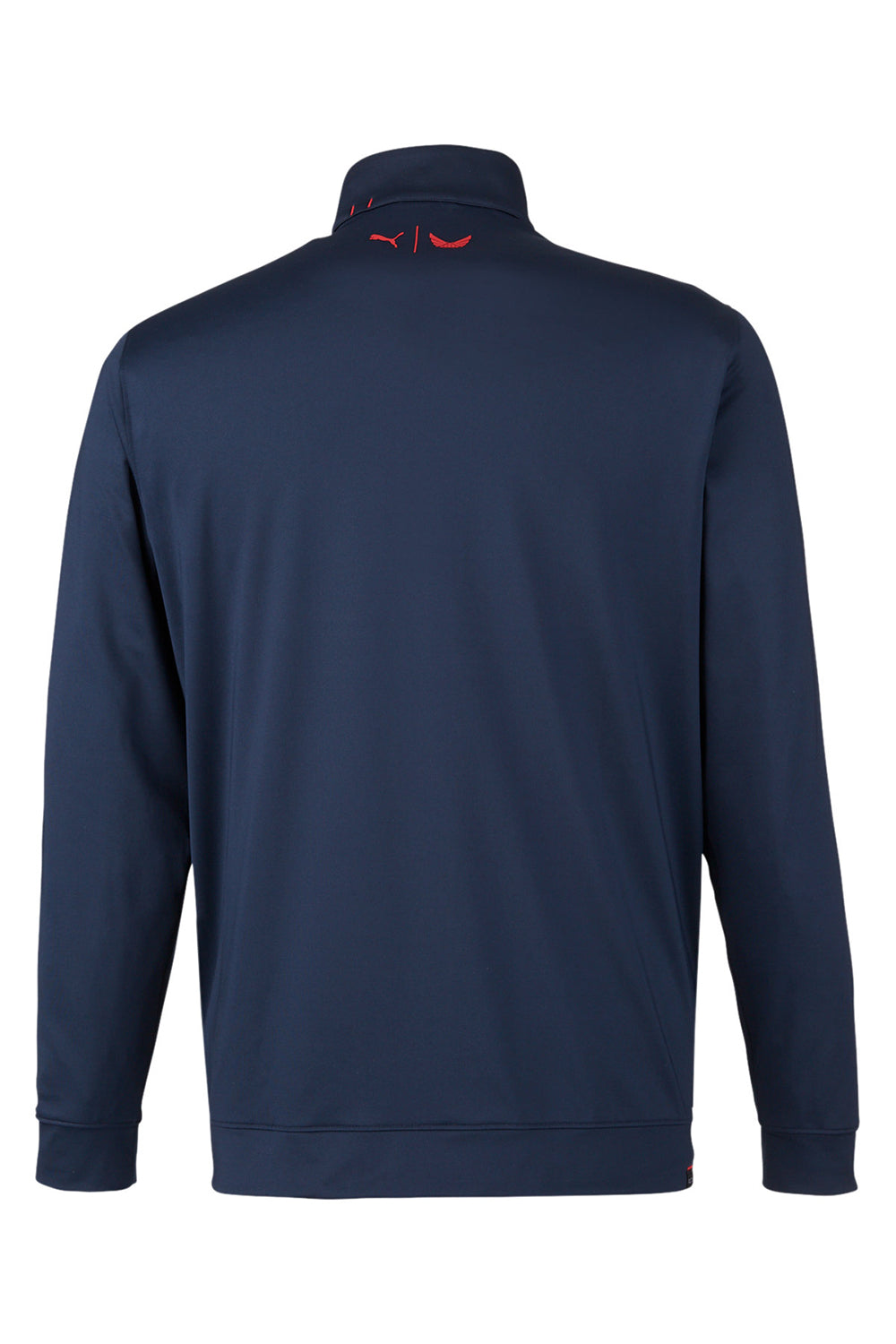 Puma 537472 Mens Volition Moisture Wicking Camo 1/4 Zip Sweatshirt Navy Blue/Ski Patrol Red Flat Back