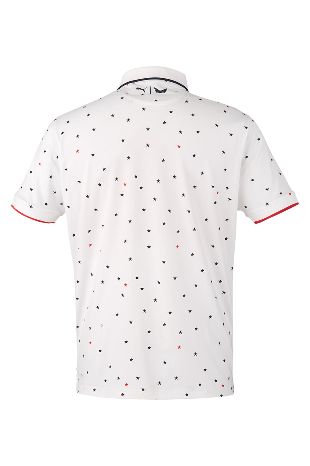 Puma 537477 Mens Volition Skylight Moisture Wicking Short Sleeve Polo Shirt Bright White/Navy Blue/Red Flat Back