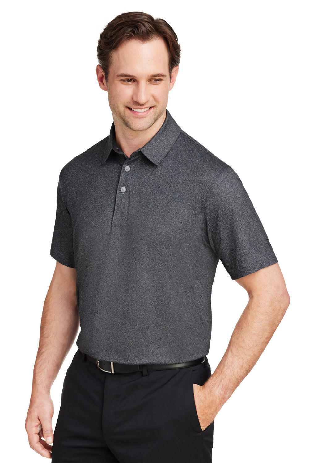 Puma 538748 Mens Cloudspun Primary Moisture Wicking Short Sleeve Polo Shirt Black Model 3q