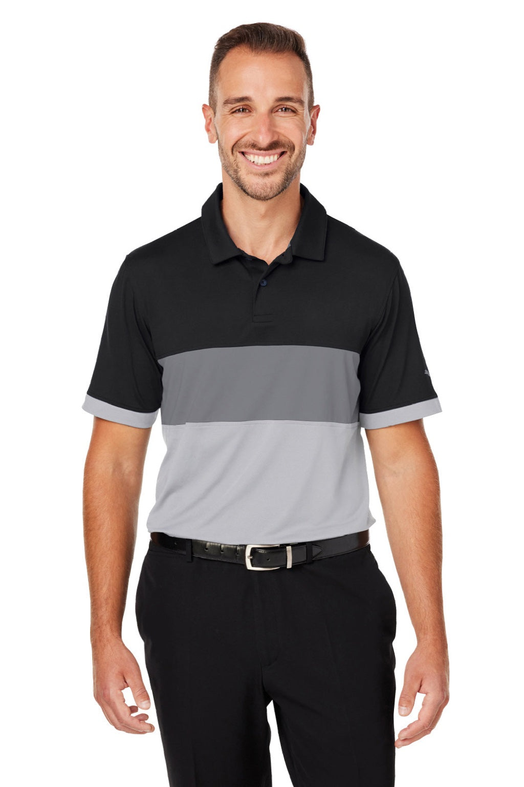 Puma 538930 Mens Cloudspun Highway Moisture Wicking Short Sleeve Polo Shirt Black/Grey Model Front