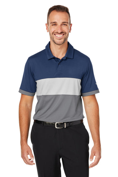 Puma 538930 Mens Cloudspun Highway Moisture Wicking Short Sleeve Polo Shirt Navy Blue Blazer Model Front