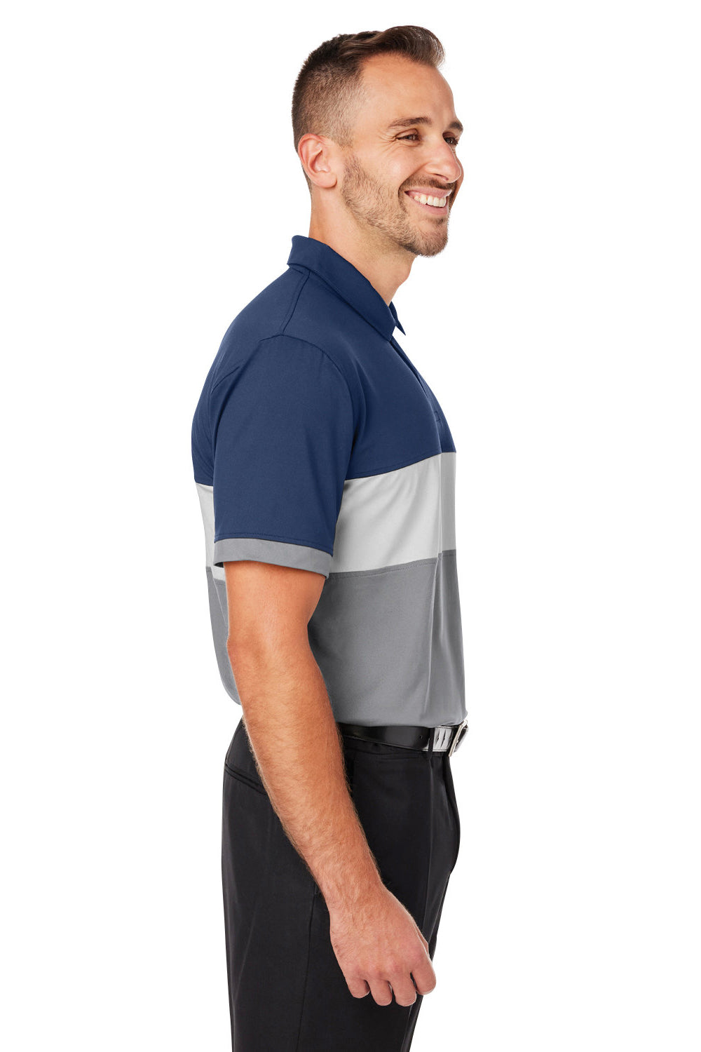 Puma 538930 Mens Cloudspun Highway Moisture Wicking Short Sleeve Polo Shirt Navy Blue Blazer Model Side
