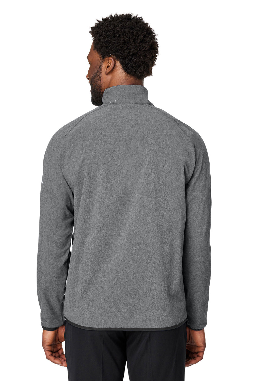 Puma 538931 Mens Coastal Woven Moisture Wicking 1/4 Zip Sweatshirt w/ Pockets Heather Black Model Back