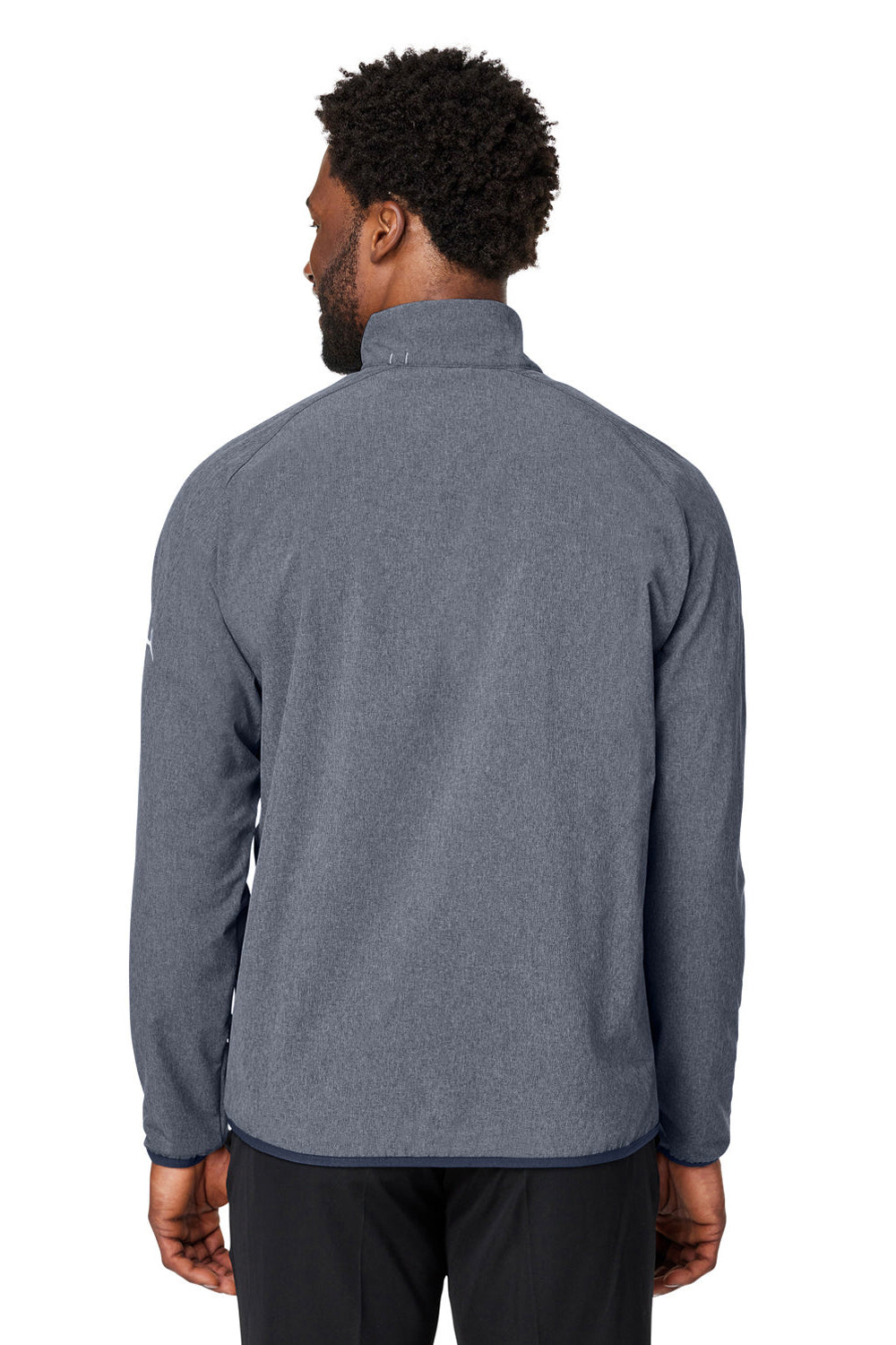 Puma 538931 Mens Coastal Woven Moisture Wicking 1/4 Zip Sweatshirt w/ Pockets Heather Navy Blue Model Back