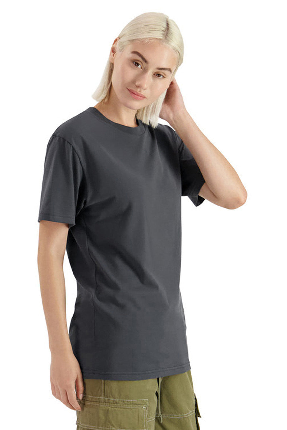 American Apparel 5389 Mens Sueded Cloud Short Sleeve Crewneck T-Shirt Asphalt Grey Model Side